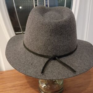 BRIXTON SZ M "WESLEY" GRAY 100% WOOL PACKABLE FEDORA